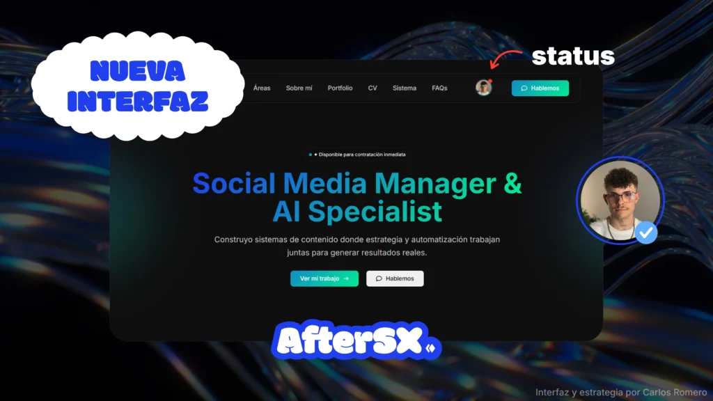 nueva interfaz para la página web aftersx diseñada por carlos romero